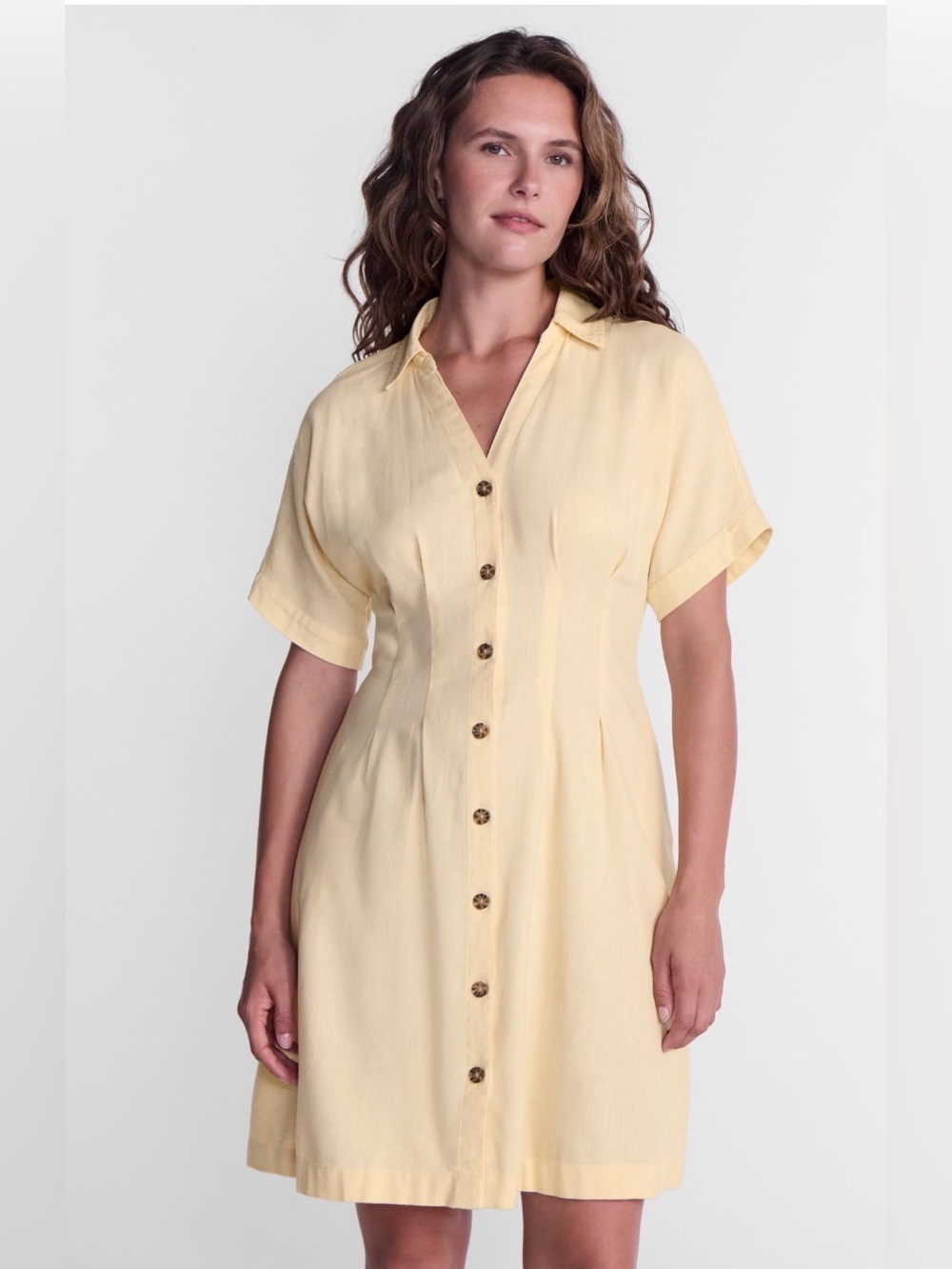 Time and Tru Women’s Linen Blend Pleated Mini Shirtdress